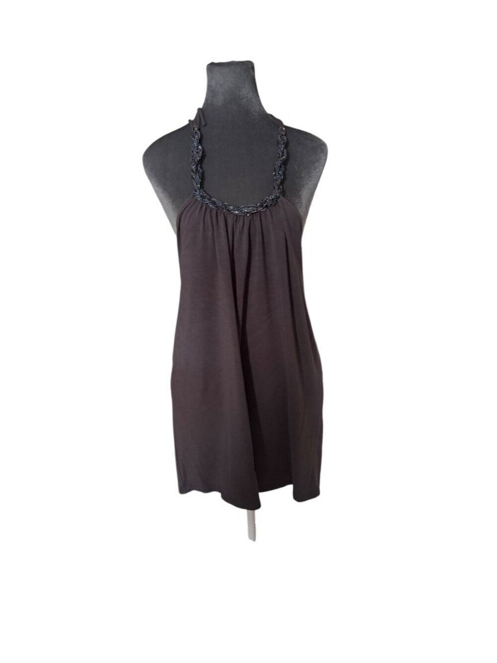 Robin K Y2K Beaded Halter Dress With Adjustable Tie Size M